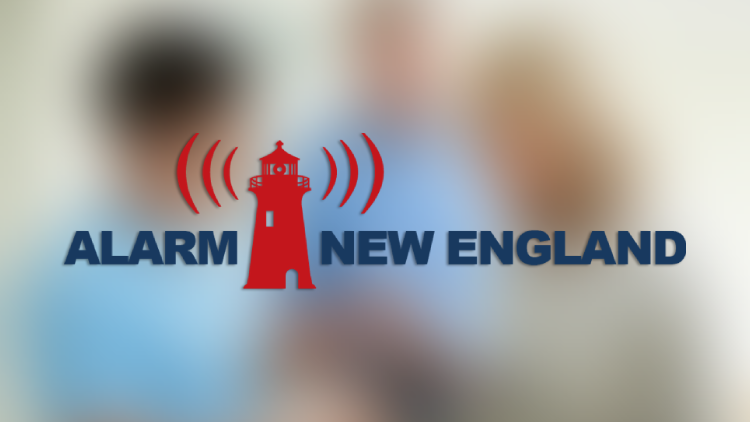 alarm new england logo with blur background